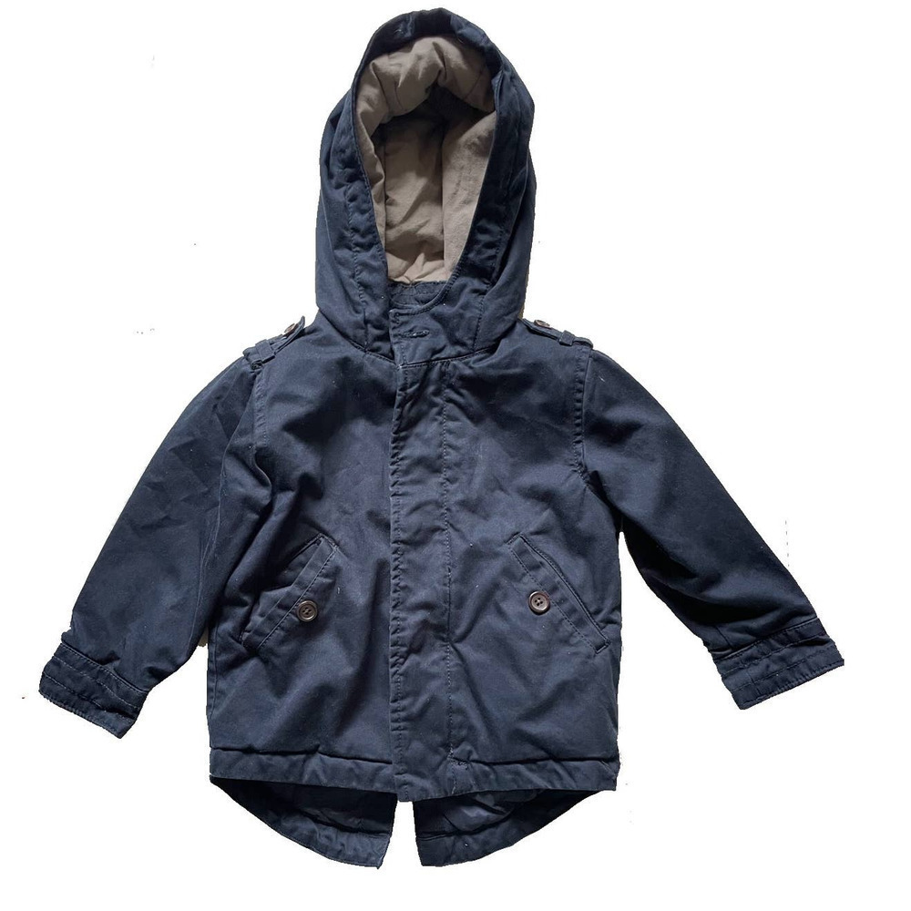 Baby Gap 100% Cotton Navy Blue Hooded Coat with Elbow Patches • Size 3T 🗣